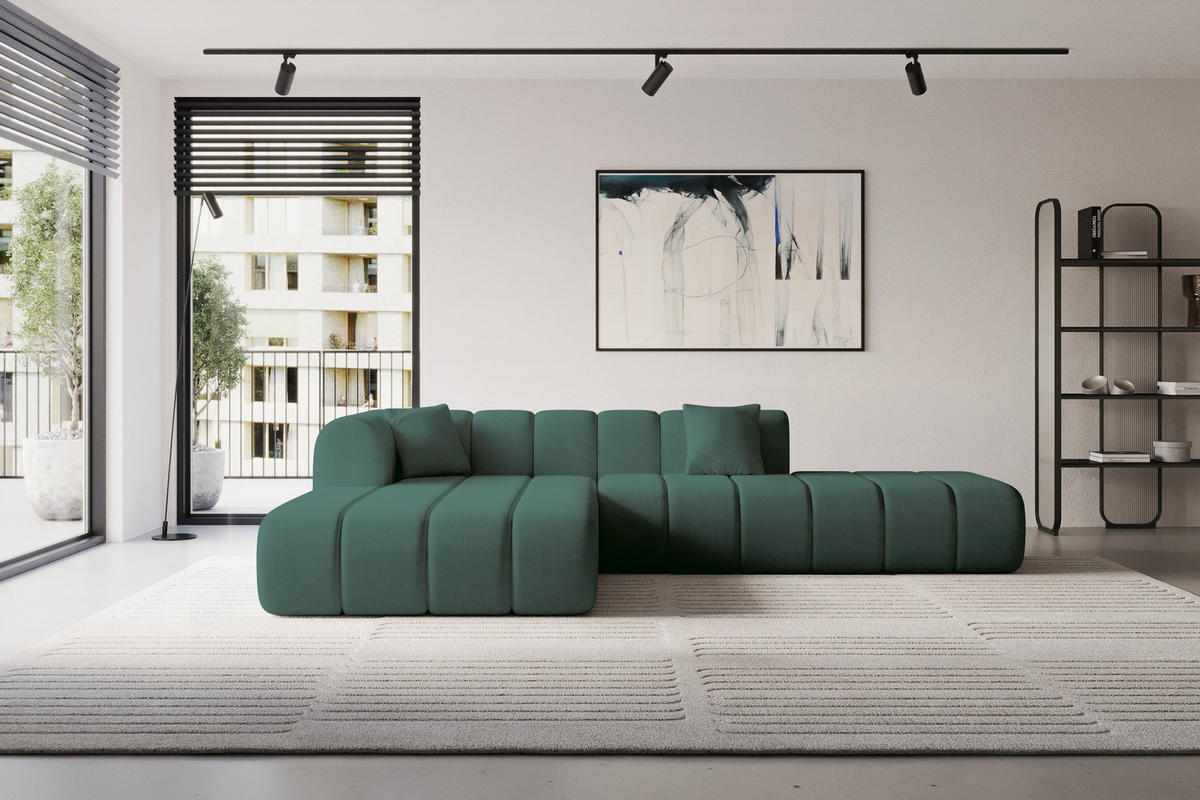 ROHOVÁ SEDAČKA s otomanem, levá BILA-L 289x176x71 Zelená Velur - černá/jadeitově zelená, kompozitní dřevo/textil (176/289cm) - ALTDECOR