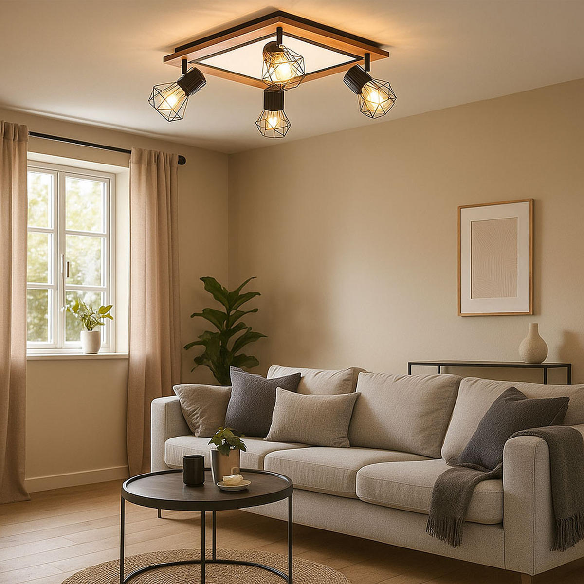 LED DECKENLEUCHTE MDF Schwarz Holzoptik - Schwarz, Metall (45/45/22.5cm) - Globo Lighting