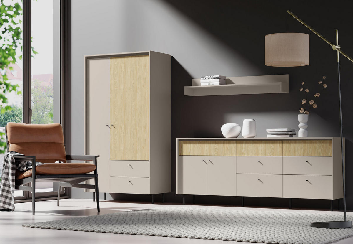 KOMMODE NUVOLA 203,5/84,5/42cm mit 4 Schubladen 2 Türen Beige - Beige, Holzwerkstoff (203.5/84.5/42cm) - MASSENO