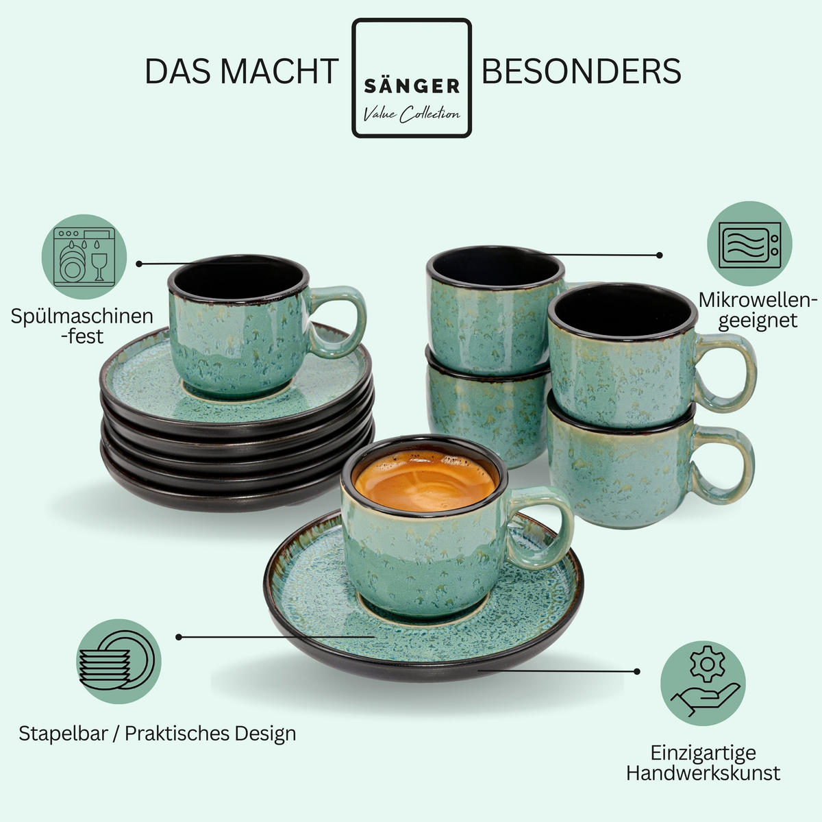 ESPRESSOTASSEN SET FIJI - 12 teilig aus Steingut - Grün, Keramik (0.08L) - Sänger