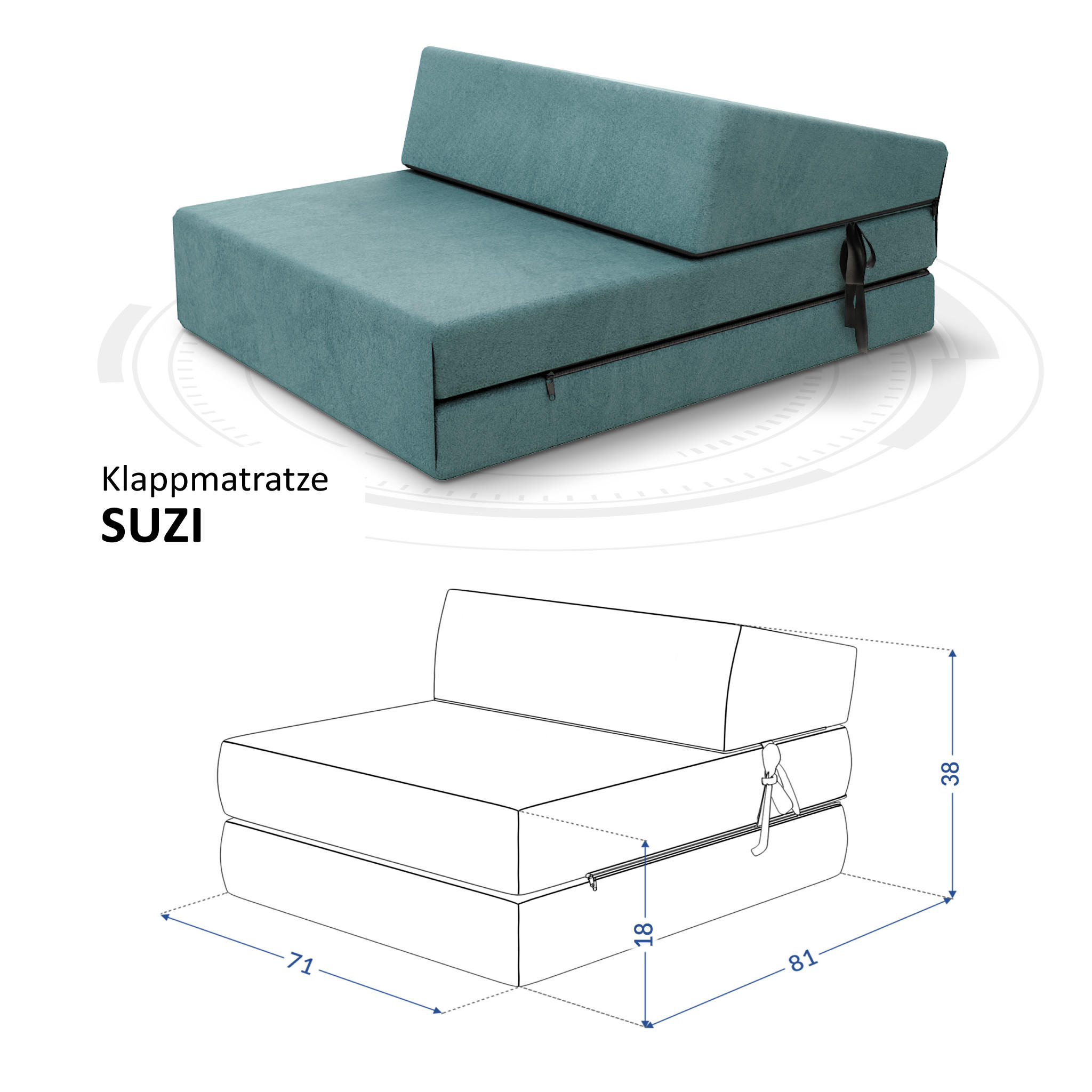 KLAPPMATRATZE SUZI MINI - Türkis, Textil (70/200cm) - FDM