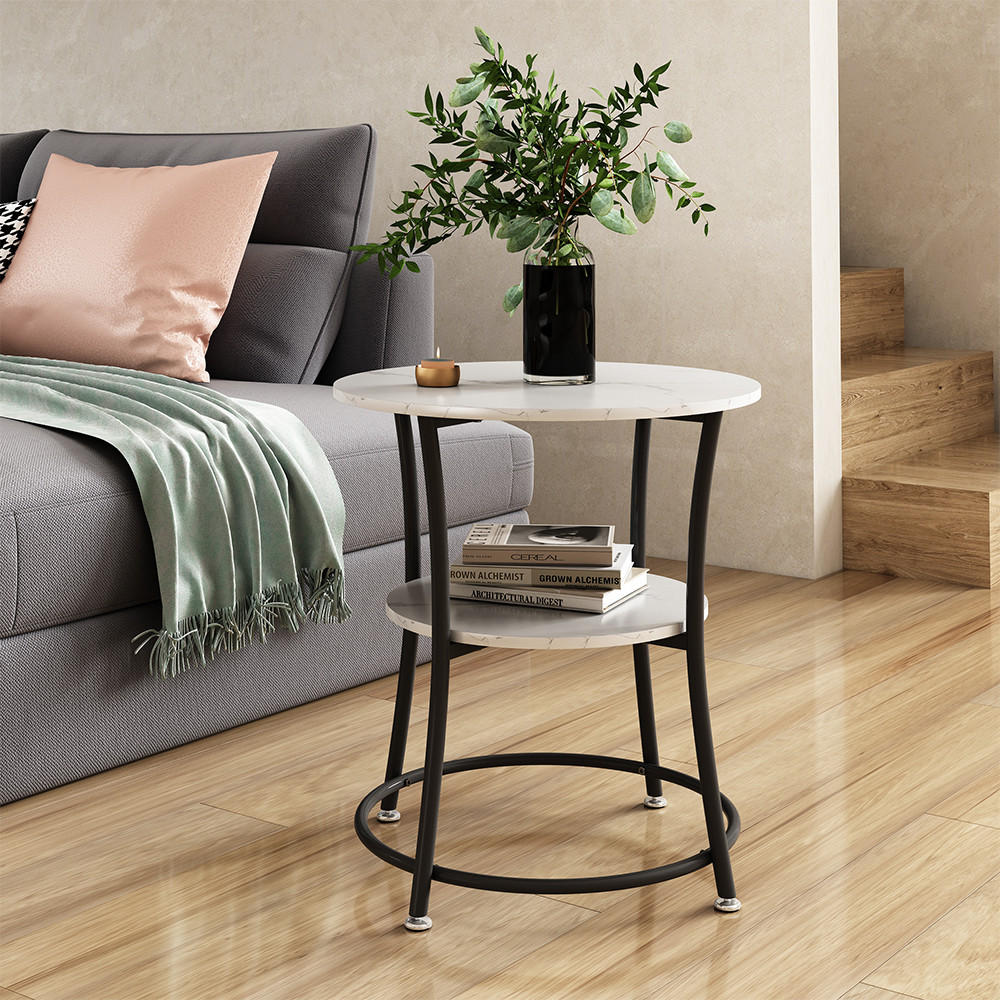 COUCHTISCH Quebec Marmor Weiß 50 x 50 cm mit Ablage - Weiß Hochglanz, Holzwerkstoff (50/50/55cm) - Vicco