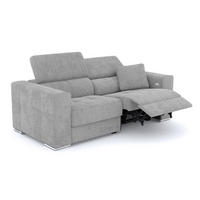 SOFA QUARTZ 3-Sitzer mit 1 Relaxfunktion, hellgrau - Silberfarben/Hellgrau, Holzwerkstoff/Textil (204/80/102cm) - Courtois Laville