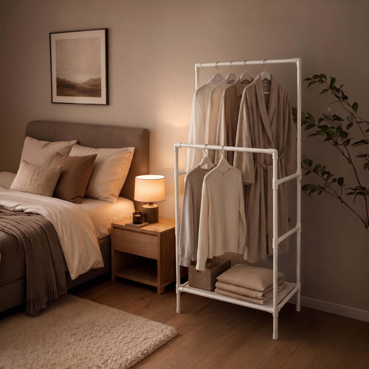 KLEIDERSTÄNDER Weiß 2 Ablagen - Weiß, Kunststoff/Textil (85/157/46cm) - Relaxdays