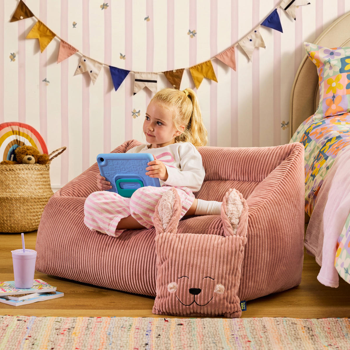 KINDERSITZSACK Sofa Cecilia mit Animalkissen - Pink, Textil (95/50/55cm) - icon