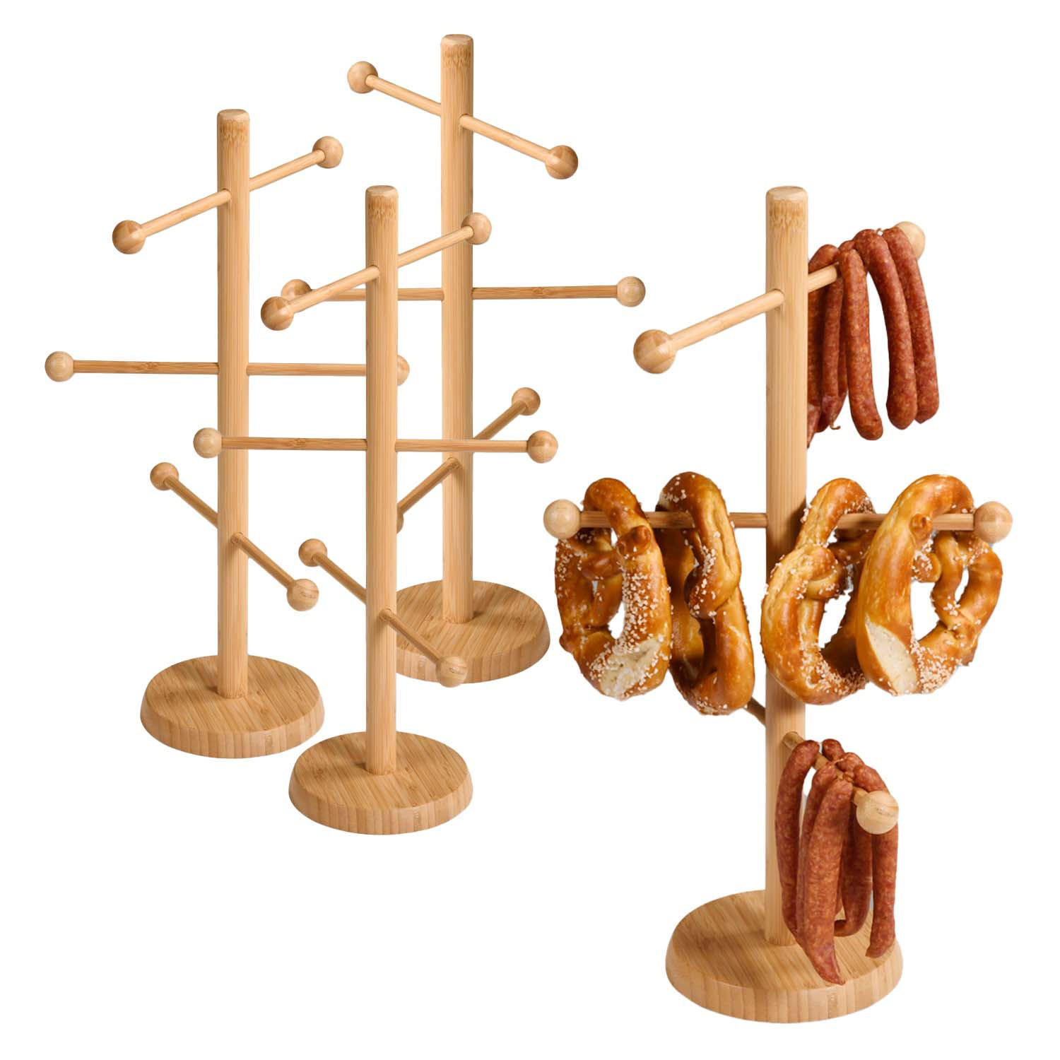 SERVIERSTÄNDER, 4 Stück, 6-armig - Bambus, 50cm Höhe - Naturfarben, Holz (18.5/50cm) - Kesper