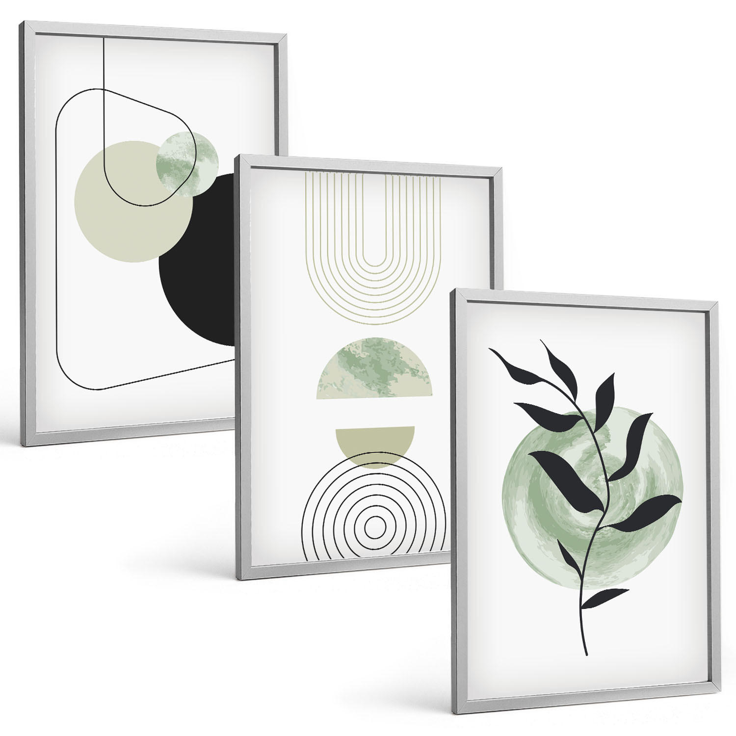 BILDER SET 3er Set - 40x60 cm Silberner Rahmen - Abstrakte Pflanzenformen - Silberfarben, Kunststoff (40/60cm) - TULUP