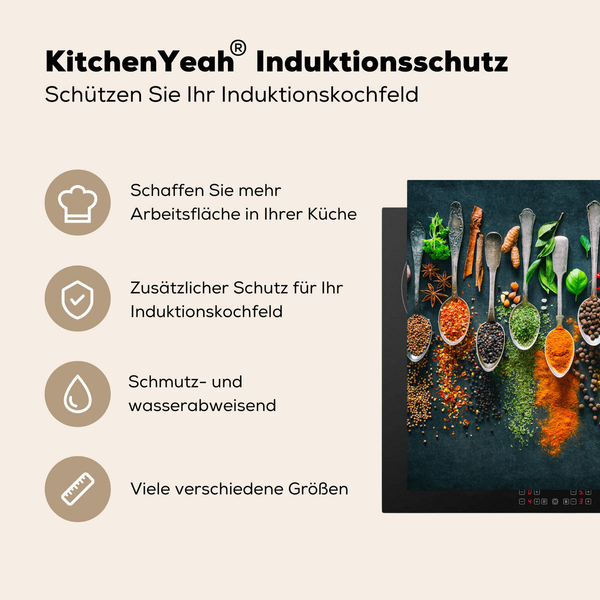 HERDABDECKPLATTE Kräuter - Gewürze - Löffel 78x78 cm - Multicolor, Kunststoff (78/0.2/78cm) - MuchoWow