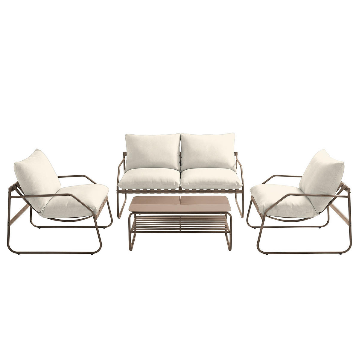 LOUNGEGRUPPE - 4-teilig - Stahl / Webstoff - Taupe, Glas/Textil - home24