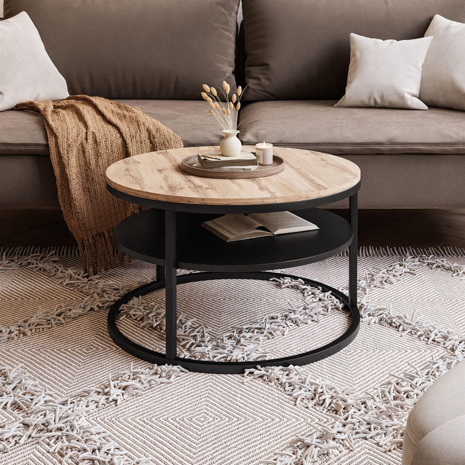 COUCHTISCH CIRI SLIM mit Regal Eichenholz Wotan - Schwarz, Holzwerkstoff (60/60/42cm) - Lookway