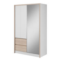 SCHWEBETÜRENSCHRANK SABRINA 134/214/62 cm 3-türig mit Spiegel Weiß - Weiß/Sonoma Eiche, Holzwerkstoff (134/214/62cm) - MASSENO