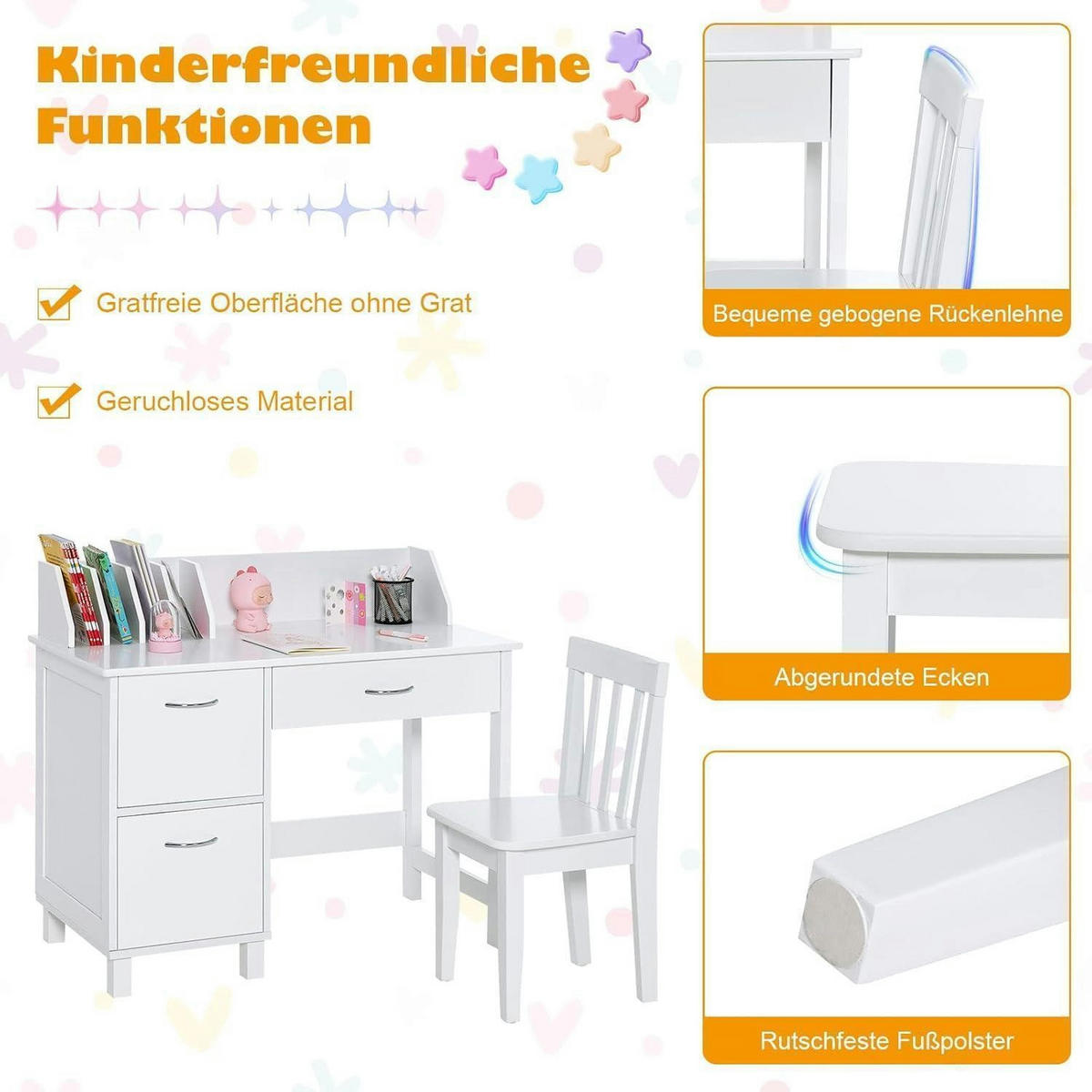 KINDERSCHREIBTISCH mit Stuhl 2-teiliges Set Weiß - Weiß, Holzwerkstoff (90.5/81/46cm)