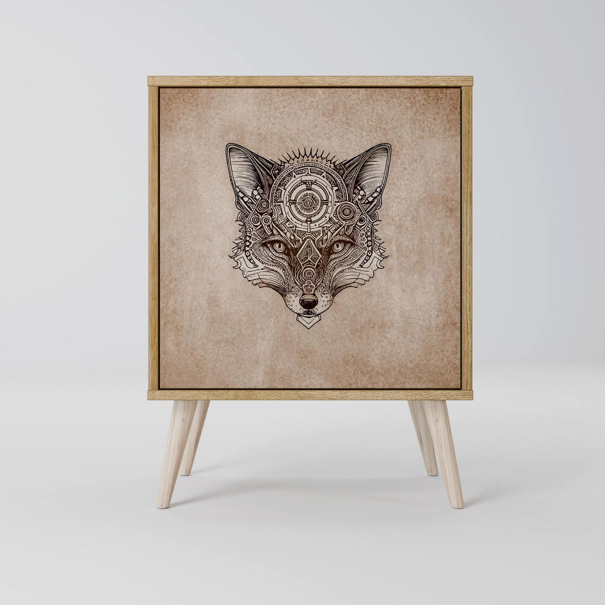 SIDEBOARD STEAMPUNK CLAN, Grau, 57,5x42x72,5 cm, Schwarze Metallfüße - Multicolor/Schwarz, Holzwerkstoff/Metall (57.5/72.5/42cm) - SpaceRebels
