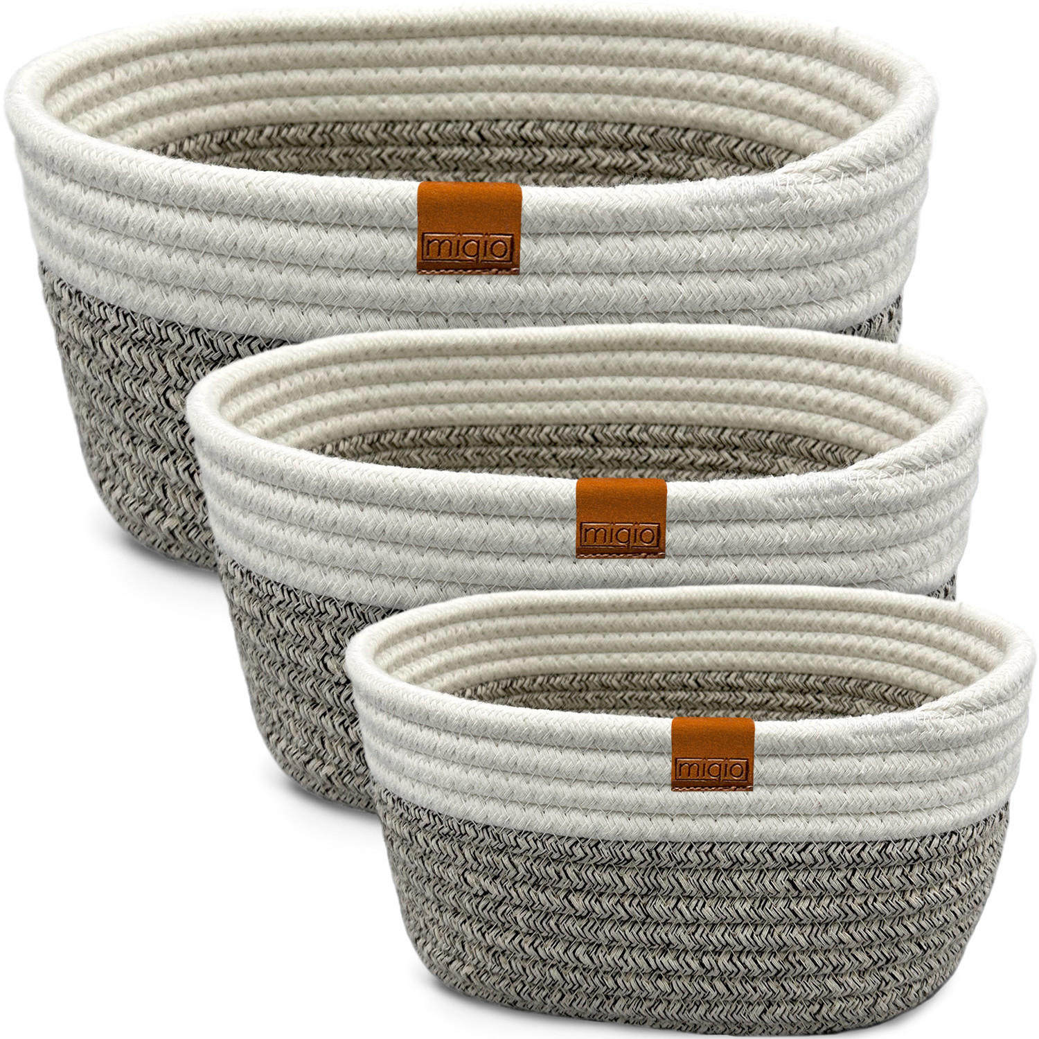 AUFBEWAHRUNGSKÖRBE Baumwollseil 3er-Set - Beige, Textil (22/14/30cm) - Miqio Design