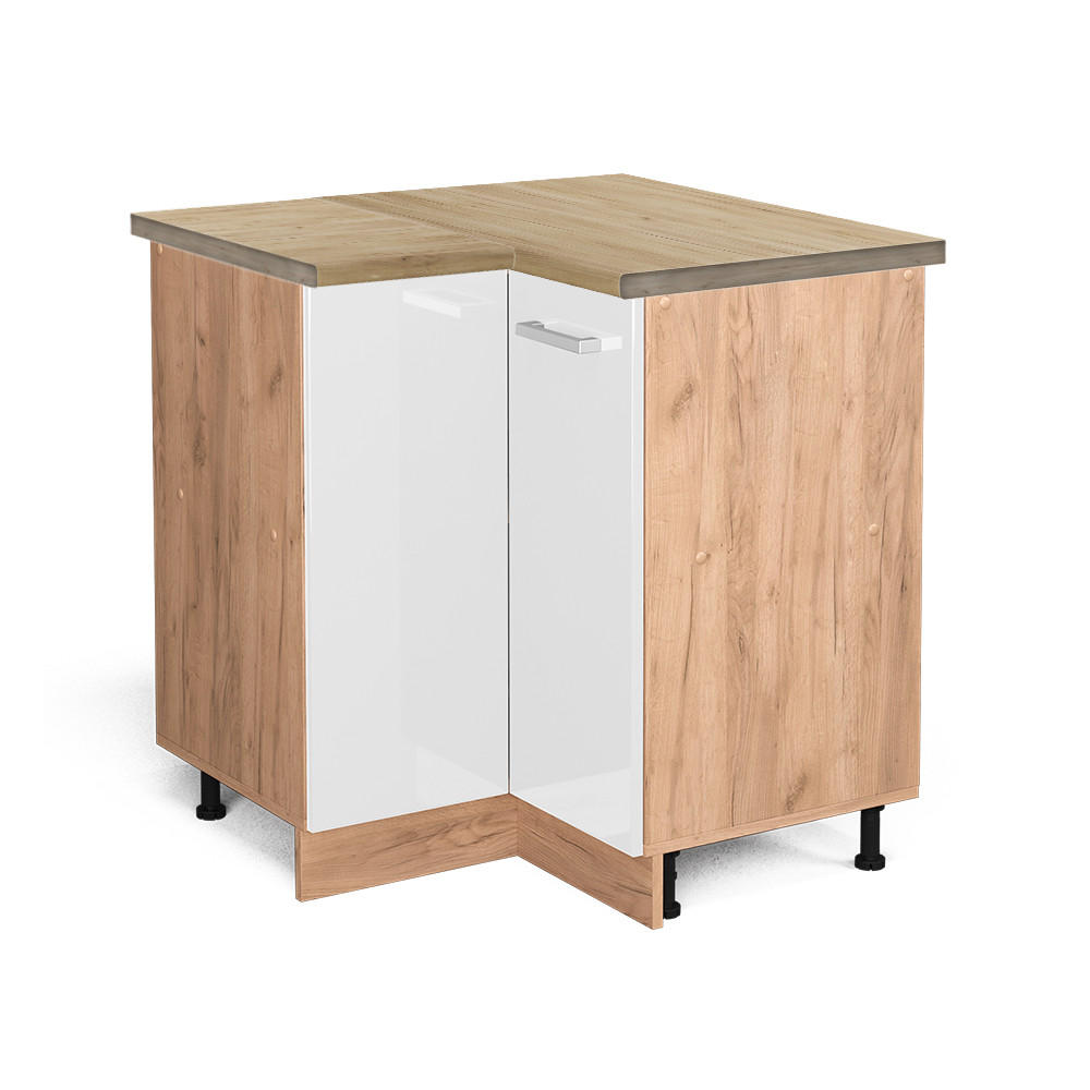 ECKUNTERSCHRANK R-Line Weiß Hochglanz 75.6 cm, AP Eiche - Honigeiche/Weiß Hochglanz, Holzwerkstoff (75.6/81.6/60cm) - Vicco