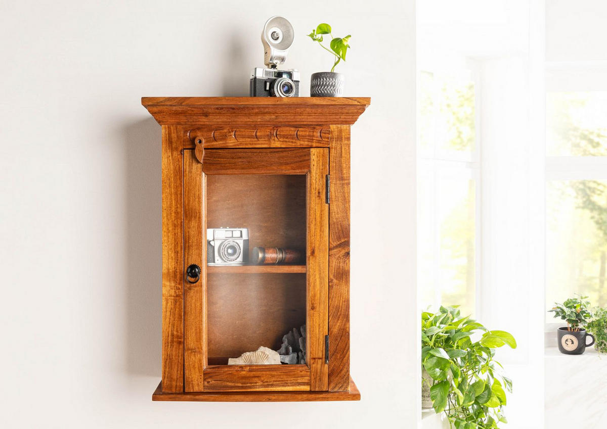 HÄNGEVITRINE Akazie 52x24x69 honig lackiert OXFORD #01002 - Braun, Holz (52/69/24cm) - Massivmoebel24