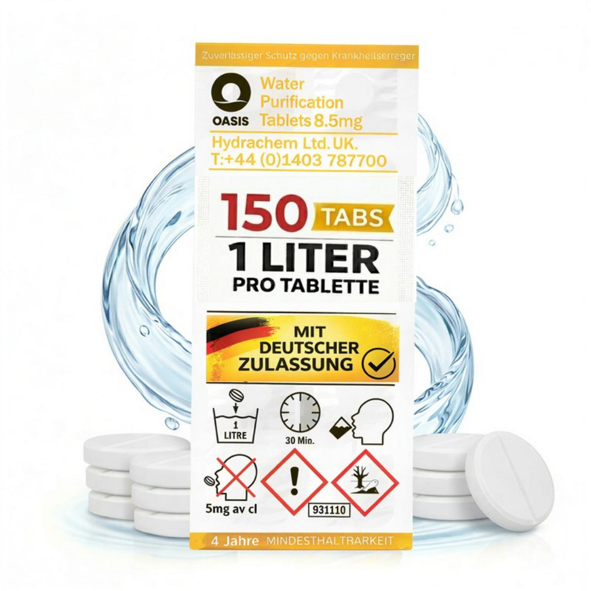 WASSERAUFBEREITUNGSTABLETTEN 150 Stk inkl. 10L Faltkanister Camping Outdoor Trinkwasser 1L - Transparent/Weiß, Kunststoff (20/25/11cm) - JUNG