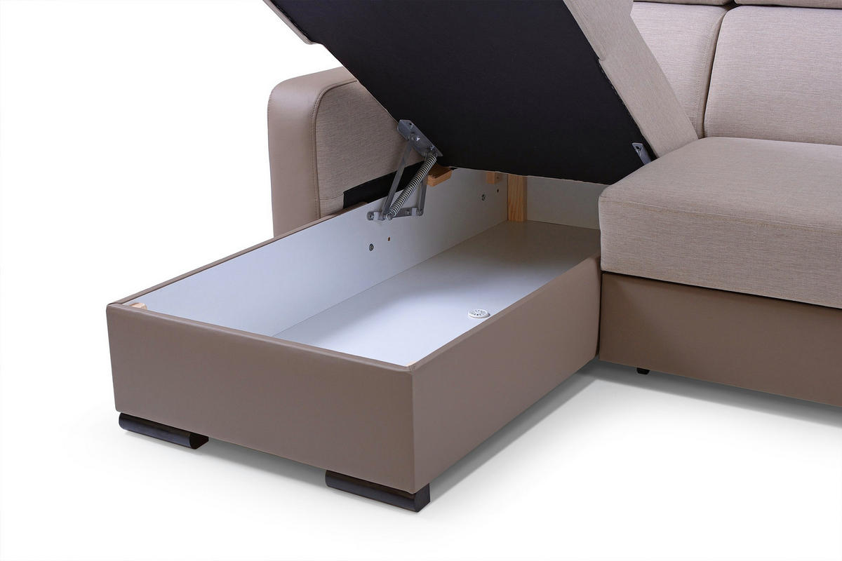 WOHNLANDSCHAFT PALAZZO Beige Geflochtener Stoff mit Schlaffunktion - Beige, Holz (337/97/184cm) - MASSENO