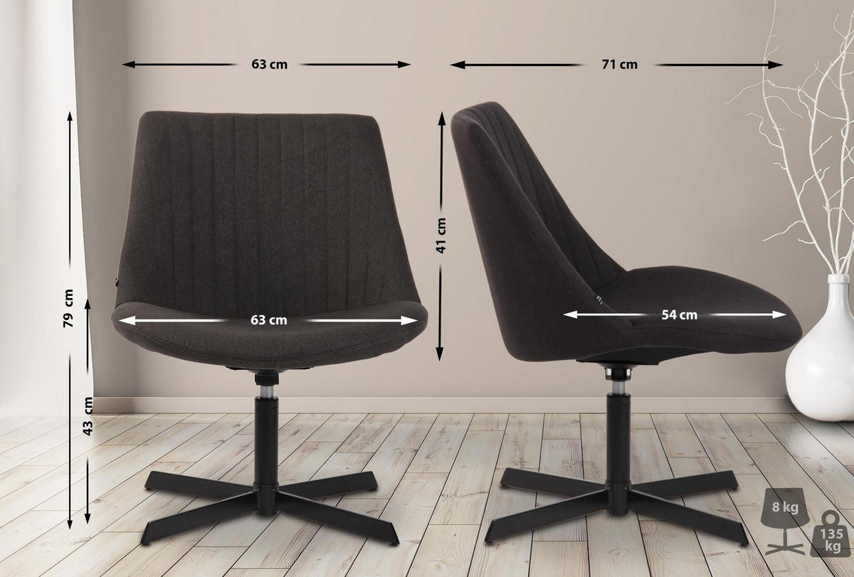 DREHSTUHL Stoff dunkelgrau - Dunkelgrau/Schwarz, Textil/Metall (63/79/71cm) - CLP