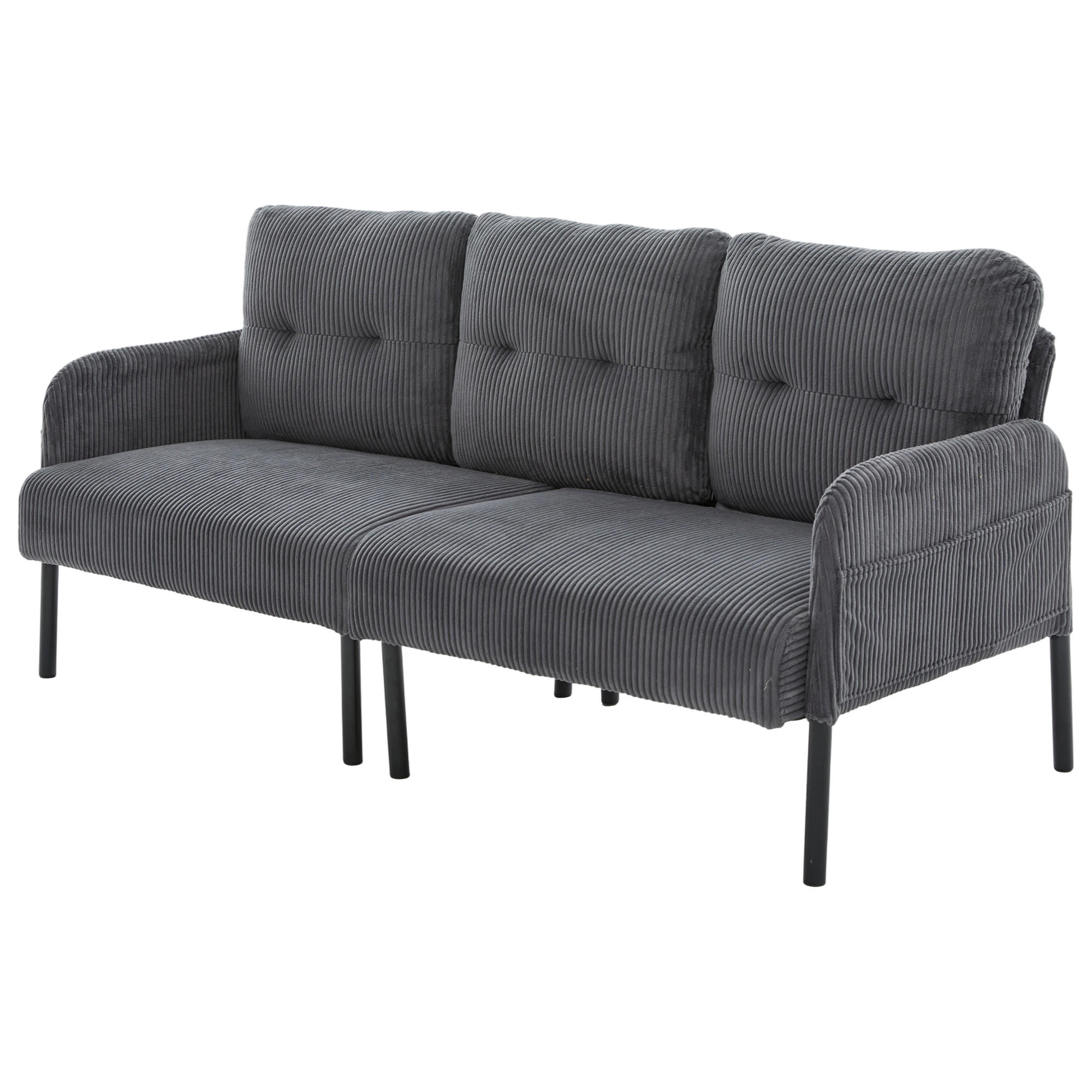3-SITZER-SOFA DE-33596 mit Seitentaschen Grau - Grau, Metall (171/80/72cm) - ComfortXL