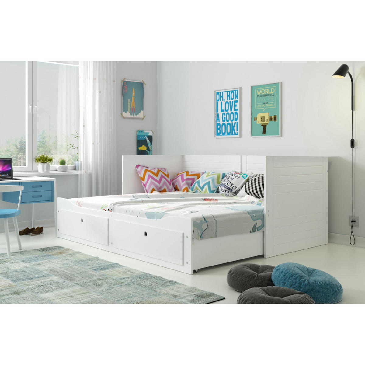 TAGESBETT Hermes 200x80/160cm Weiß mit Lattenrost und Schubladen - Weiß, Holzwerkstoff (160/200cm) - Interbeds