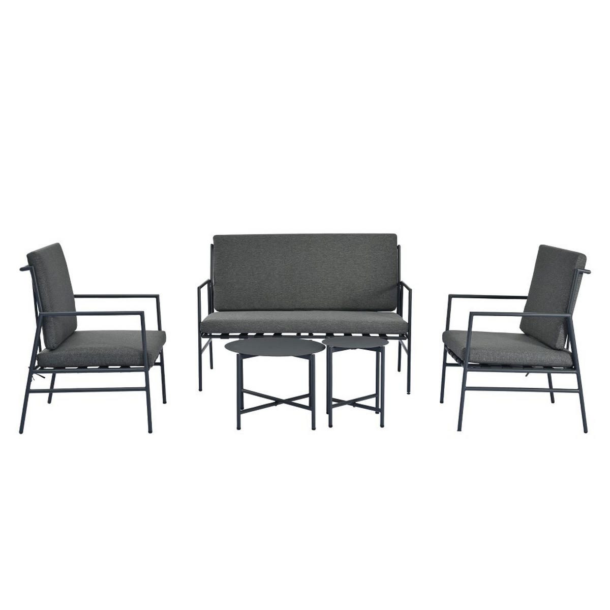 LOUNGEGARNITUR mit zwei runde Couchtische，grau - Grau, Metall - KOMHTOM