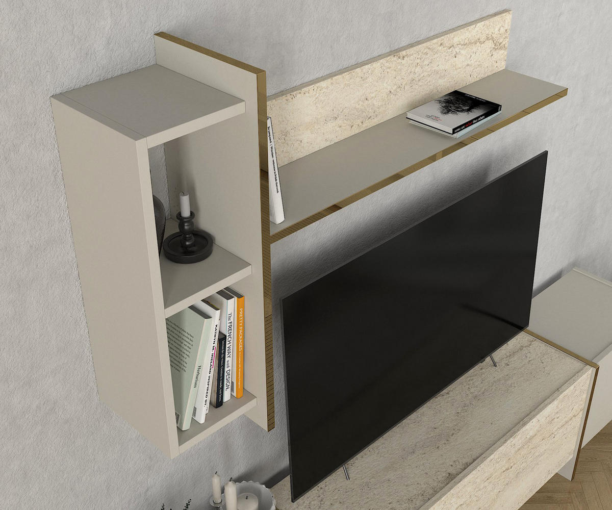 WOHNWAND Veyron Beige Granit Optik - Beige, Holzwerkstoff (180/45/32cm) - moebel17