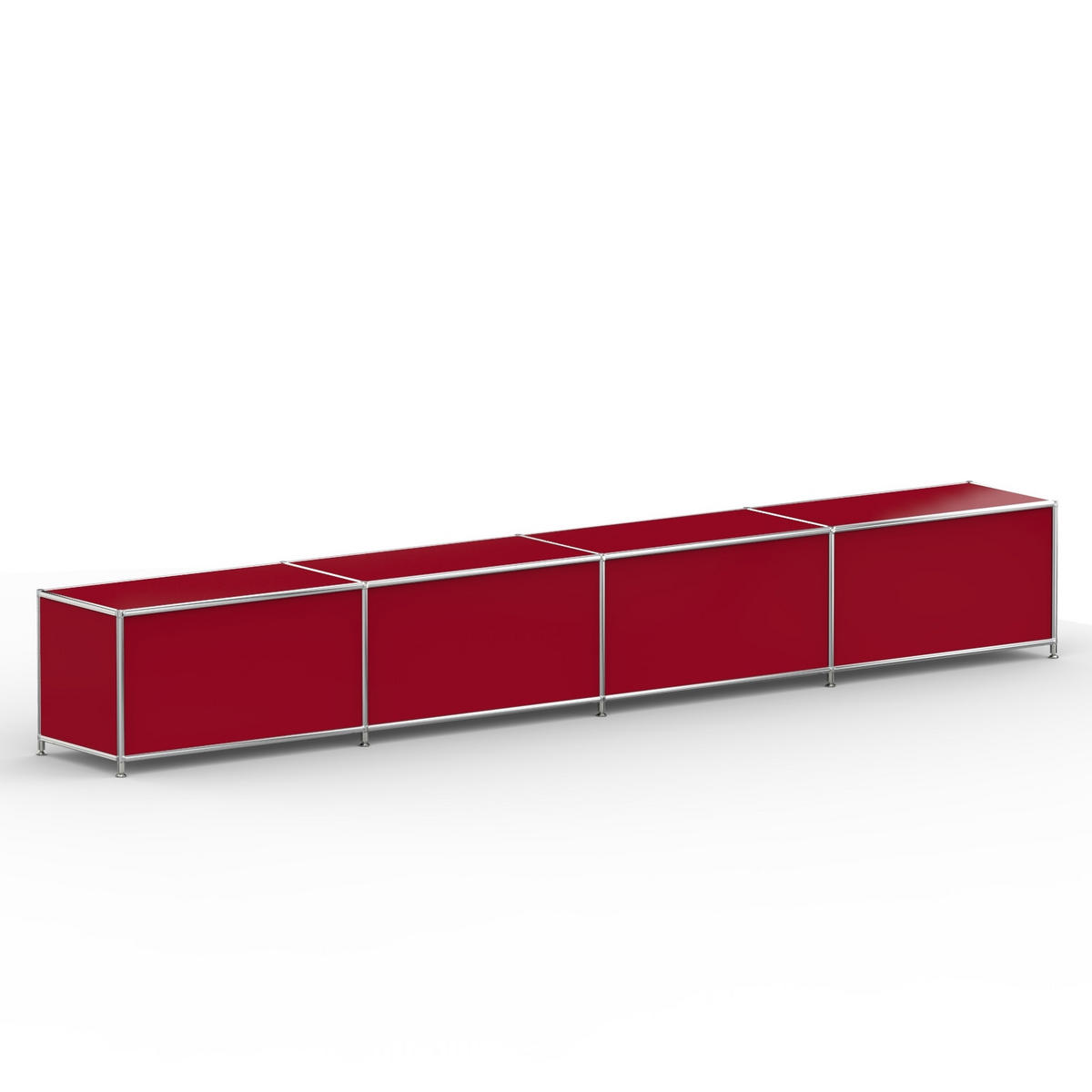 TV Board mit 4 Klappen & Schloss, Breite 302 cm, Rubinrot - Chromfarben/Silberfarben, Metall (40/43/302.2cm) - Versee