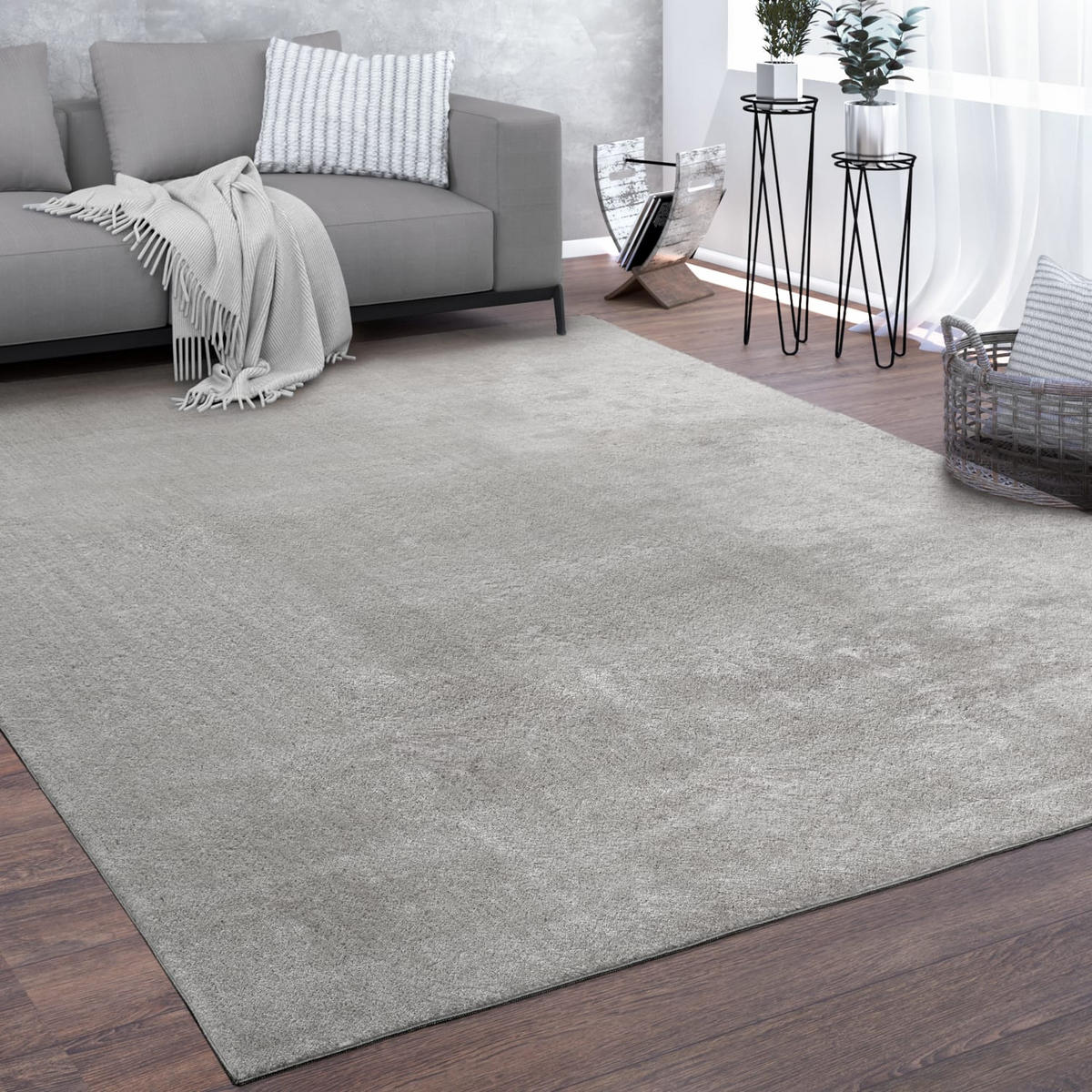 TEPPICH Kurzflor waschbar Unifarben Wohnzimmer schmutzabweisend Silber Rechteckig 160x220 - Silberfarben, Textil (160/220cm) - KADIMA DESIGN