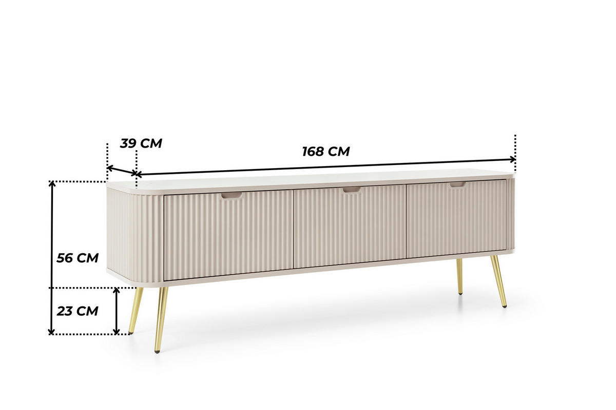 TV-BOARD PORTO (Oval, Rillenfront, Cashmere Matt, Goldene Füße) - Kaschmir/Goldfarben, Holz/Holzwerkstoff (168/56/39cm) - Ravio