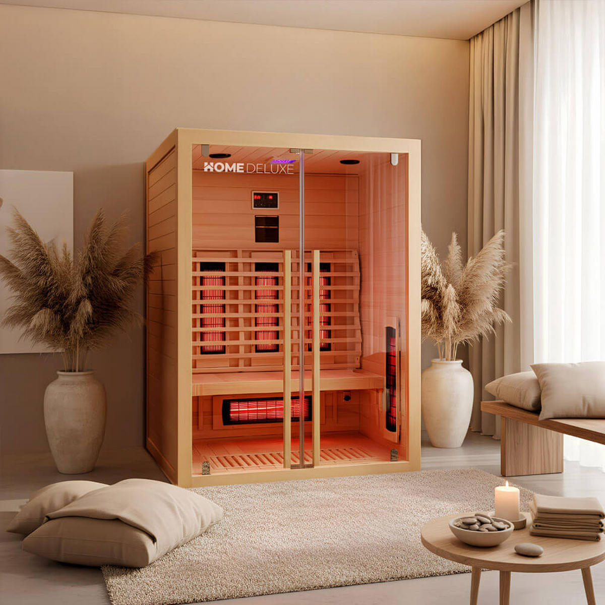 INFRAROTKABINE SONORA M - 135 x 105 cm für 2 Personen - Naturfarben, Holz (135/190/105cm) - Home Deluxe