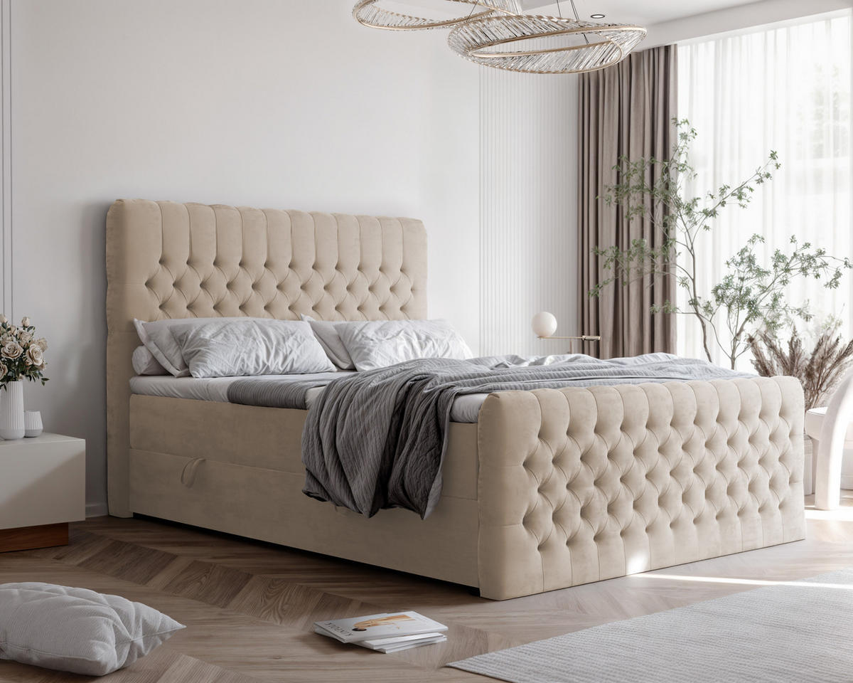 BOXBETT ALBA PLUS 120/200 cm mit Matratze und Topper, Hellbeige - Beige, Textil (120/200cm) - Idohome