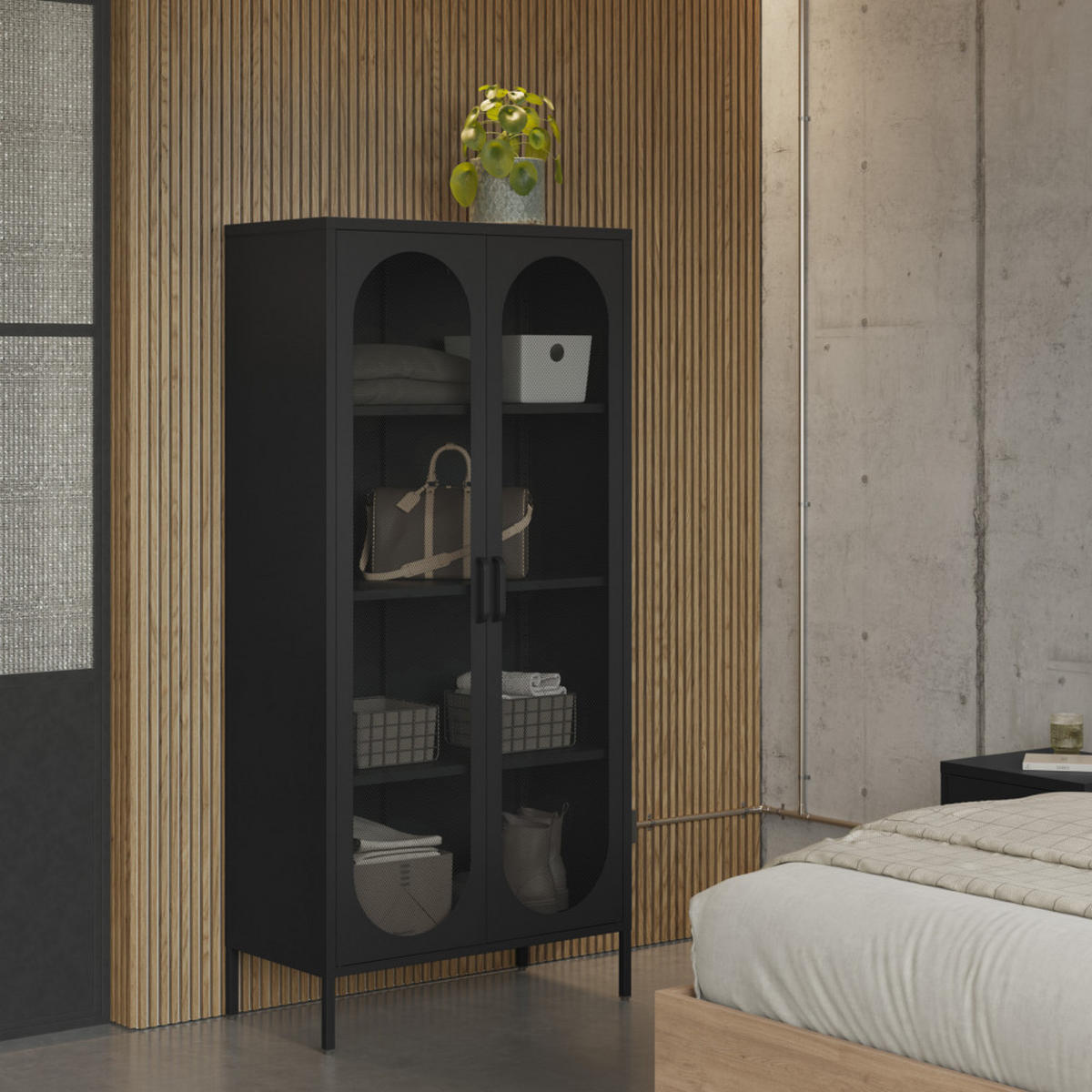 METALLVITRINE mit 2 Türen, Höhe 170 cm - Zio - Schwarz - Schwarz, Metall (80/170/40cm) - Drawer