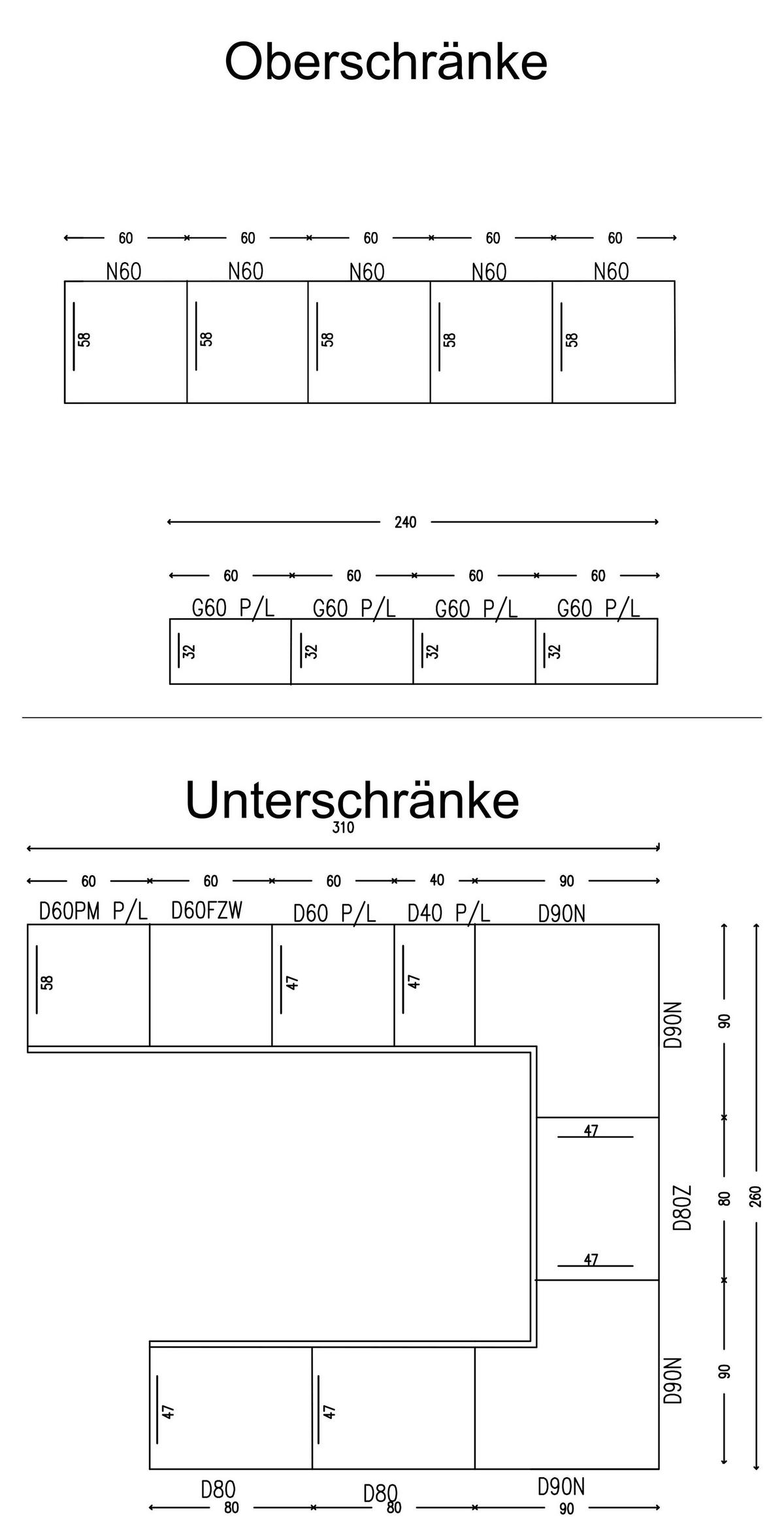 WINKELKÜCHE – Küchenzeile 310 x 260 x 250 cm VELORA – KU-S47 – Grau - Grau, Holzwerkstoff (310/248/260cm) - hi-markt