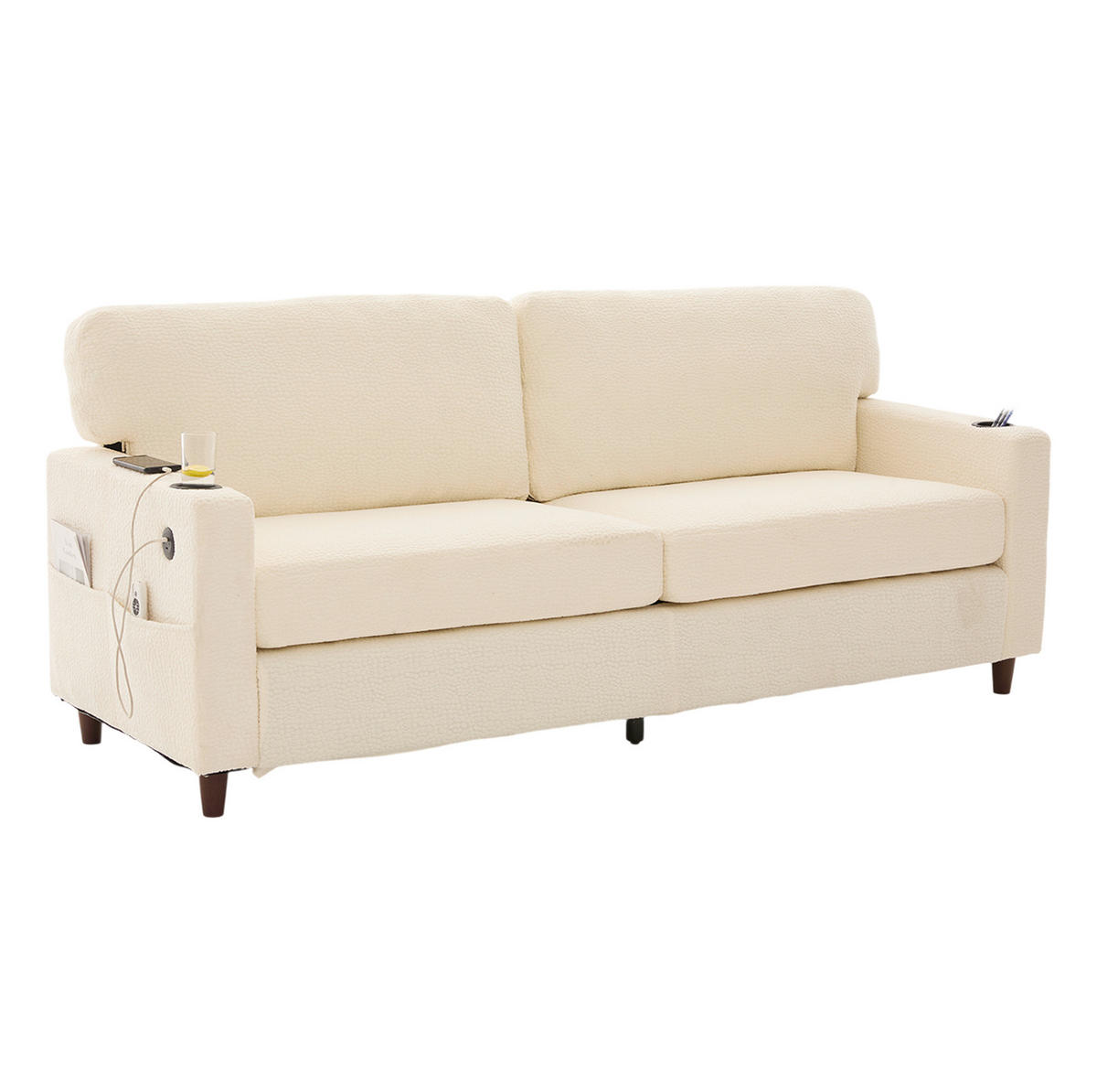 SOFA Zweisitzer mit USB-C 203 x 77,5 x 86 cm Chenille Beige - Beige, Kunststoff (203/86/77.5cm) - Meubliv