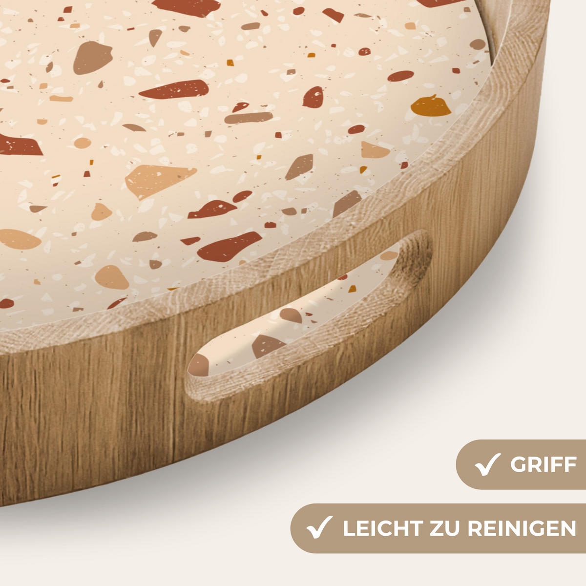 TABLETT - Terrazzo - Muster - Bunt - Stein - 50x50 cm - Beige, Holz (50/5/5cm) - OnlyWow