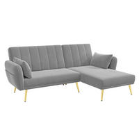ECKSOFA aus Samt 191,5x130,5x80 cm in Grau mit Schlaffunktion - Grau, Textil (130.5/80/191.5cm) - Modfu
