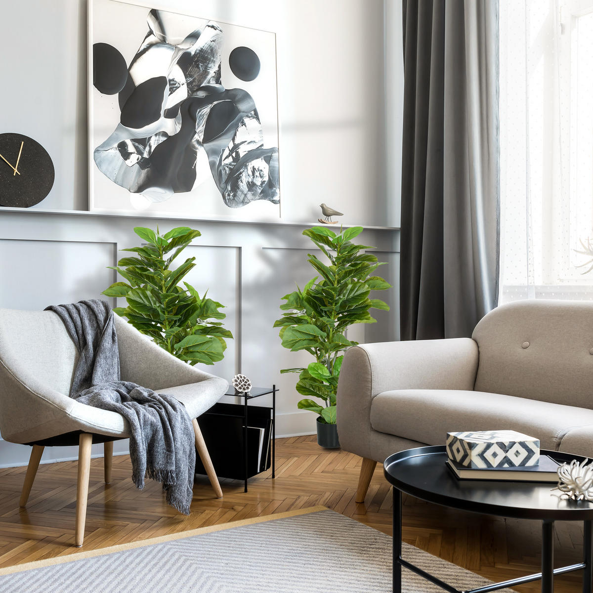 KUNSTPFLANZE 2er-Set DE-16594 110 cm, realistische Blätter Grün - Grün, Kunststoff (110cm) - ComfortXL