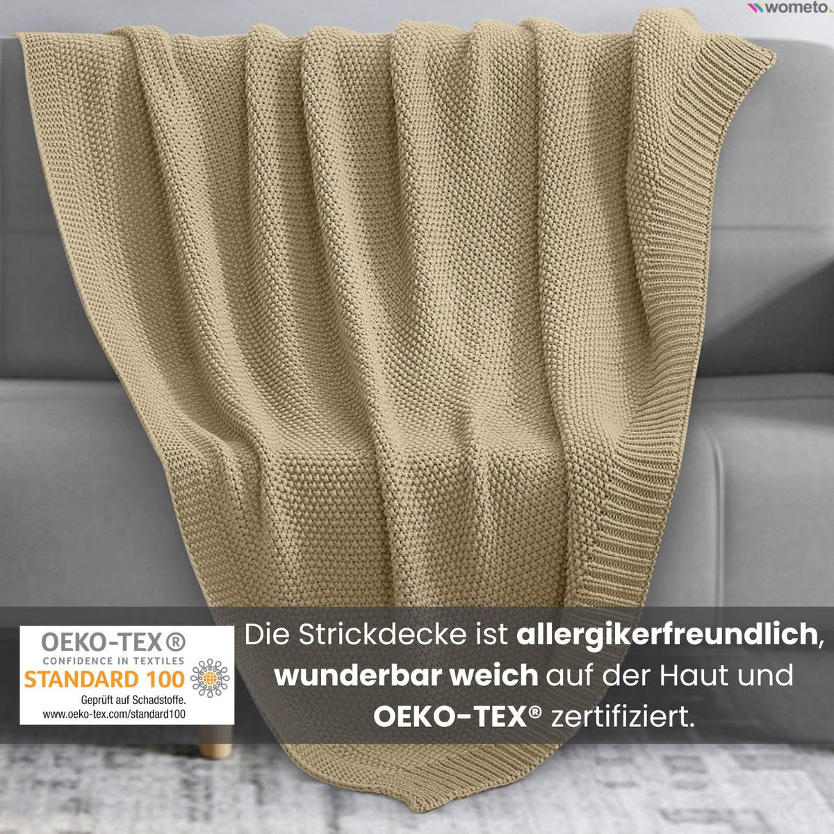 STRICKDECKE beige 140/190 cm - Beige, Textil (140/190cm) - wometo