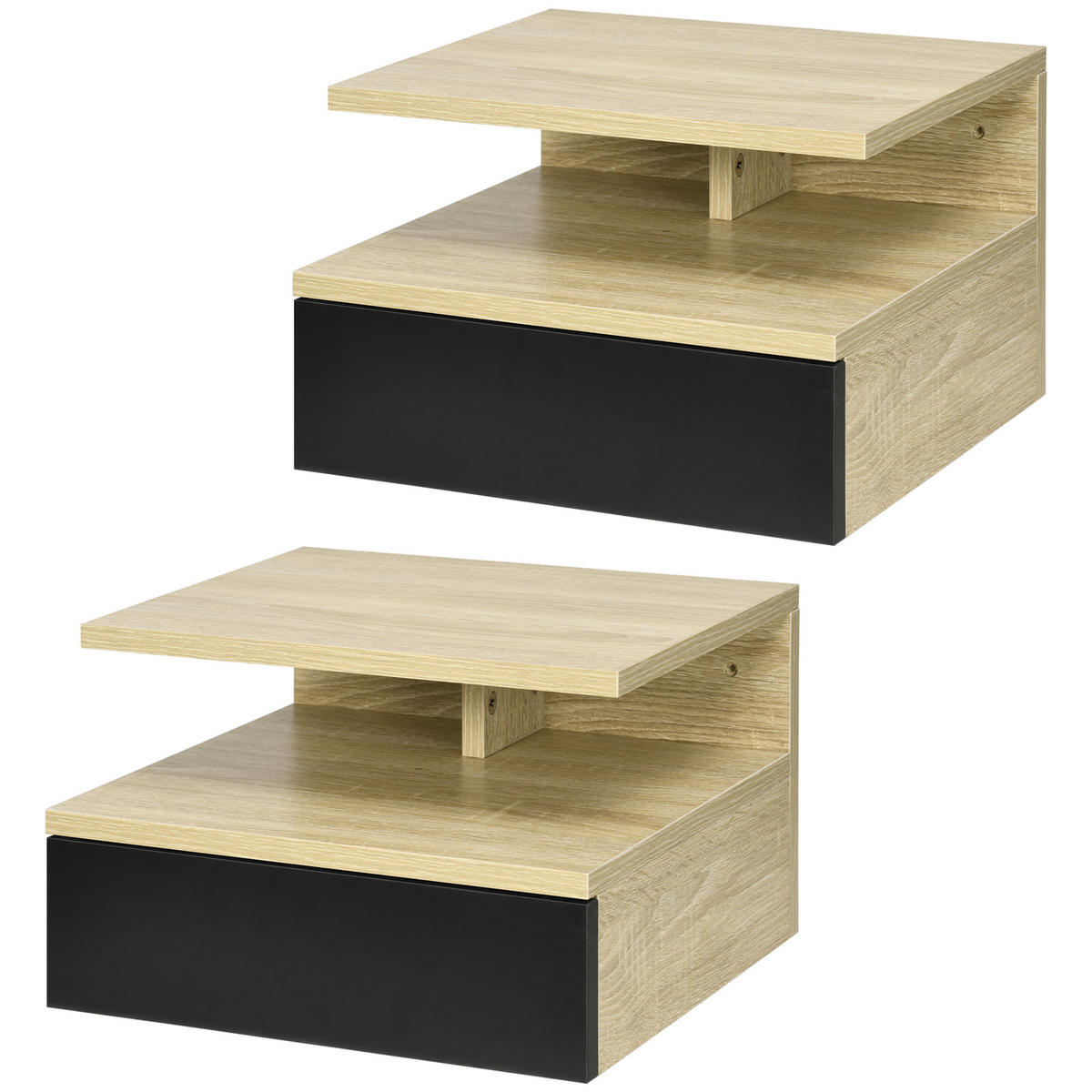 NACHTTISCH Schwarz Eiche Spanplatte wandhängend mit Schublade 2er-Set - Schwarz, Holzwerkstoff (35/22.5/32cm) - PANGIVO