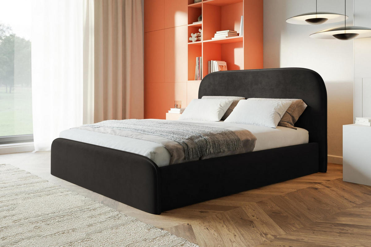 BETT 90x200 - Polsterbett mit Bettkasten und Metallrahmen - Modern Betten - Amor-Samtstoff - Kollektion Vienna - Schwarz - Schwarz, Holz/Textil (90/200cm) - Alpi-Möbel