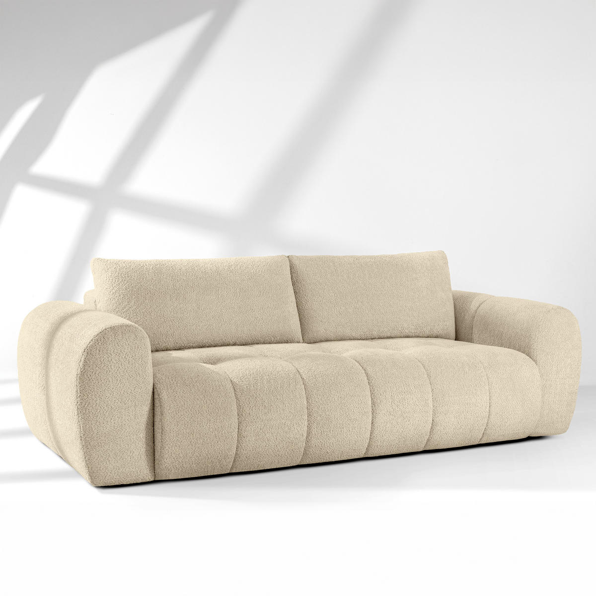 EINZELSOFA LIRA, Hellbeige, Bouclé - Beige, Holz/Holzwerkstoff (256/84/112cm) - KONSIMO®