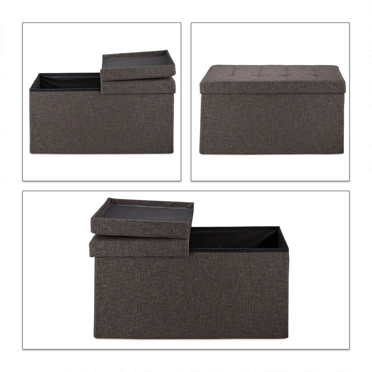 SITZBANK - Braun, Holzwerkstoff/Textil (75.5/38.5/37.5cm) - Relaxdays