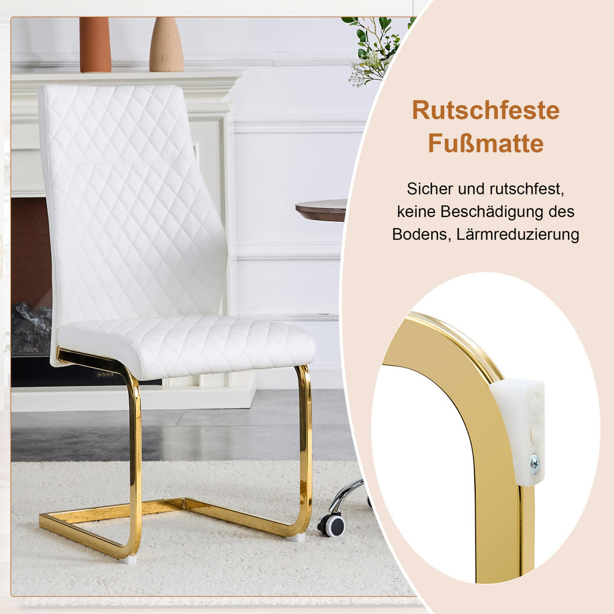ESSZIMMER-SET mit Glastisch 85 cm Transparent/Weiß-Gold 5-tlg. - Transparent, Metall (85/76/85cm) - Meubliv
