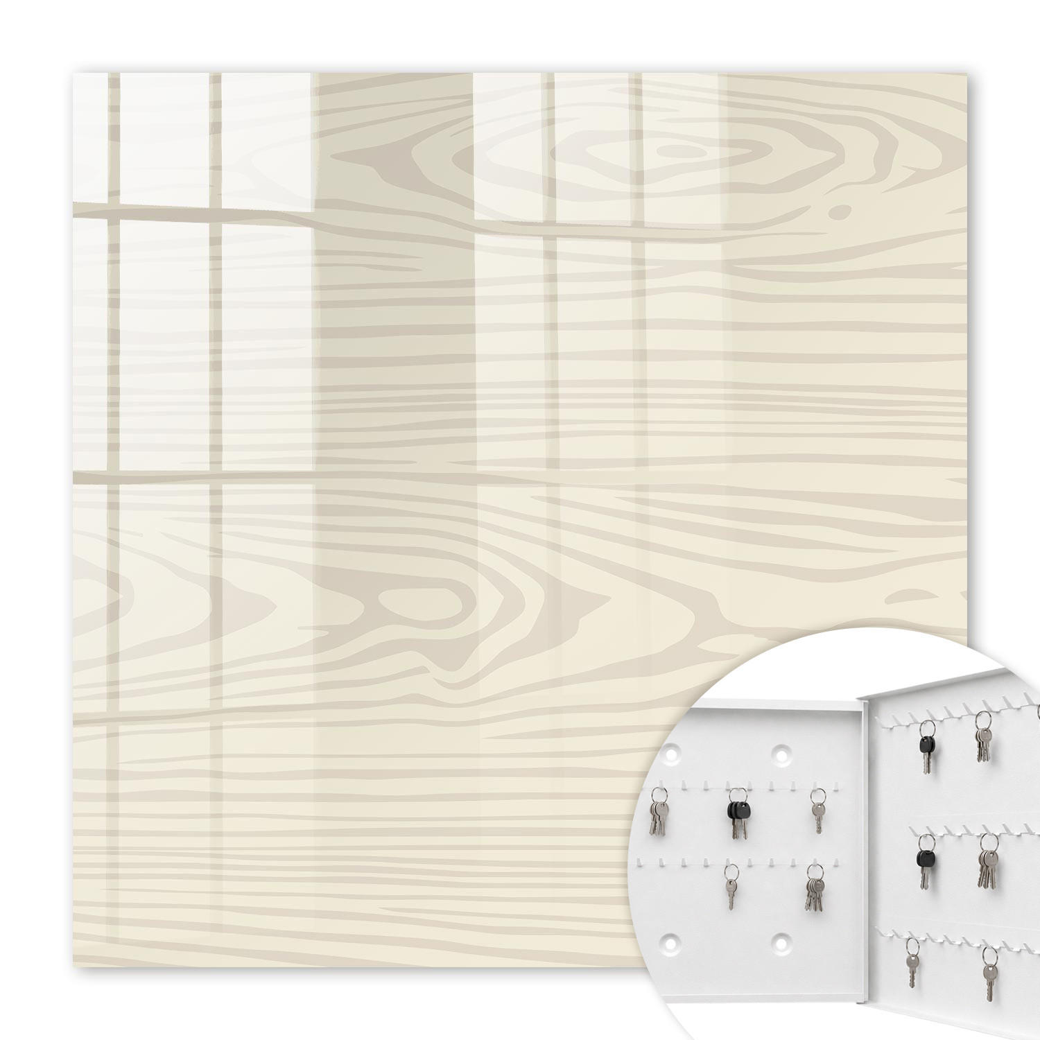 SCHLÜSSELBOX Weiß 30x30 cm – Türöffnung nach rechts - Holzmuster - Beige, Metall (30/30/5cm) - TULUP