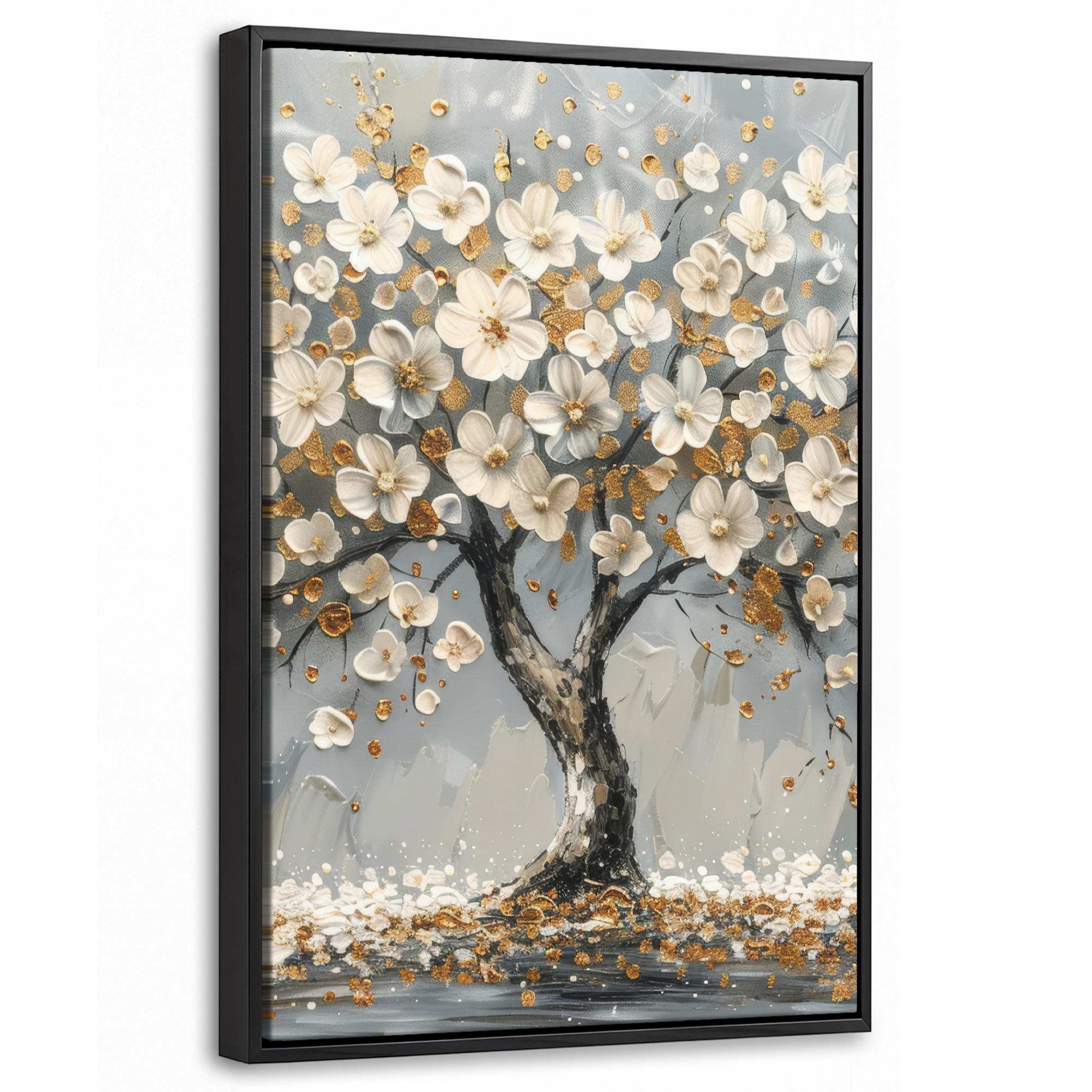 LEINWAND Bilder mit Rahmen - Baum - Blumen - Weiß - Natur - Kunst - 20x30 - Weiß, Textil (20/30cm) - MuchoWow