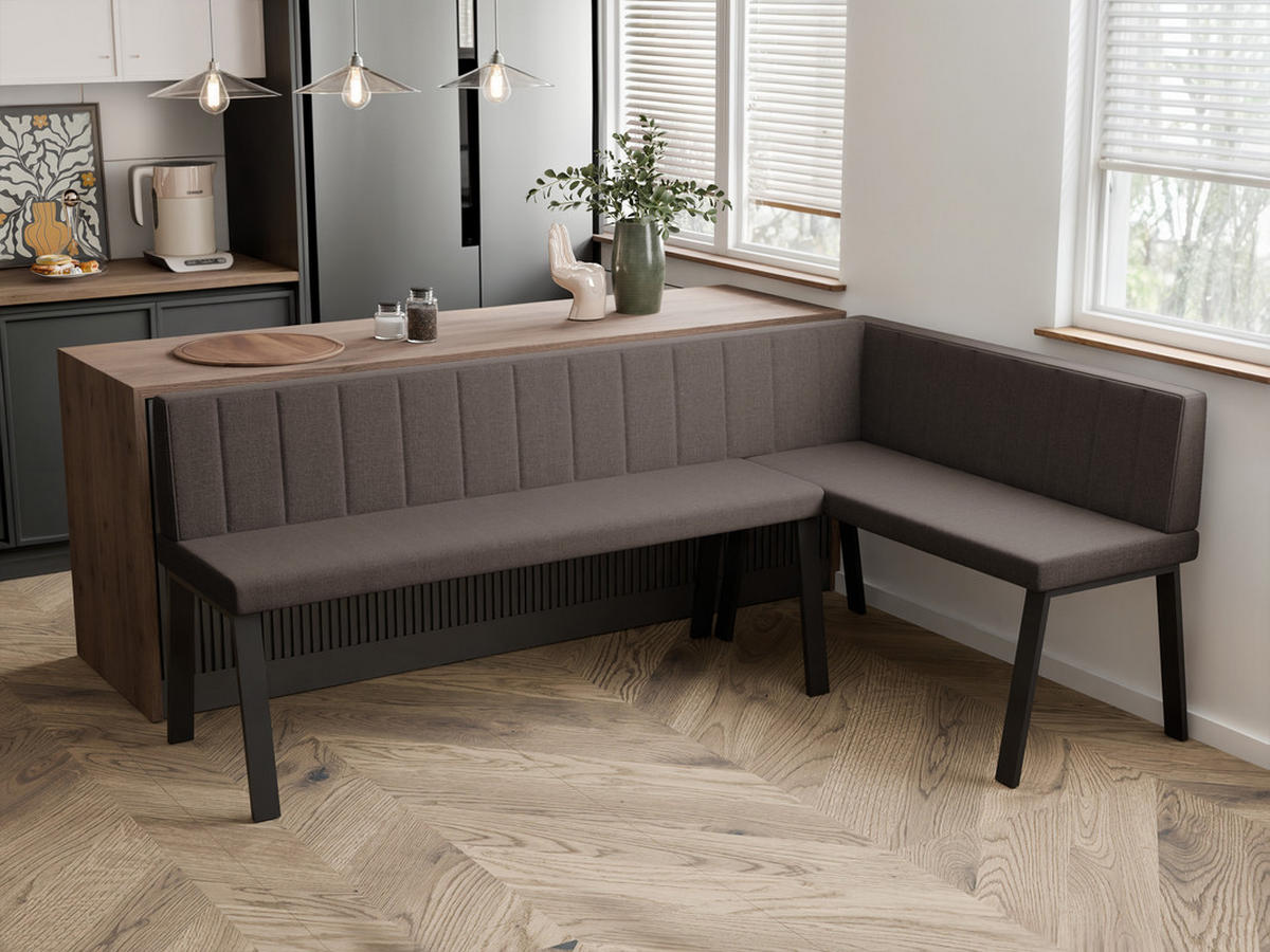 ECKBANK rechts MONO Y Webstoff gesteppt, 196/142 cm Braun - Braun, Textil/Metall (142/196cm) - Idohome