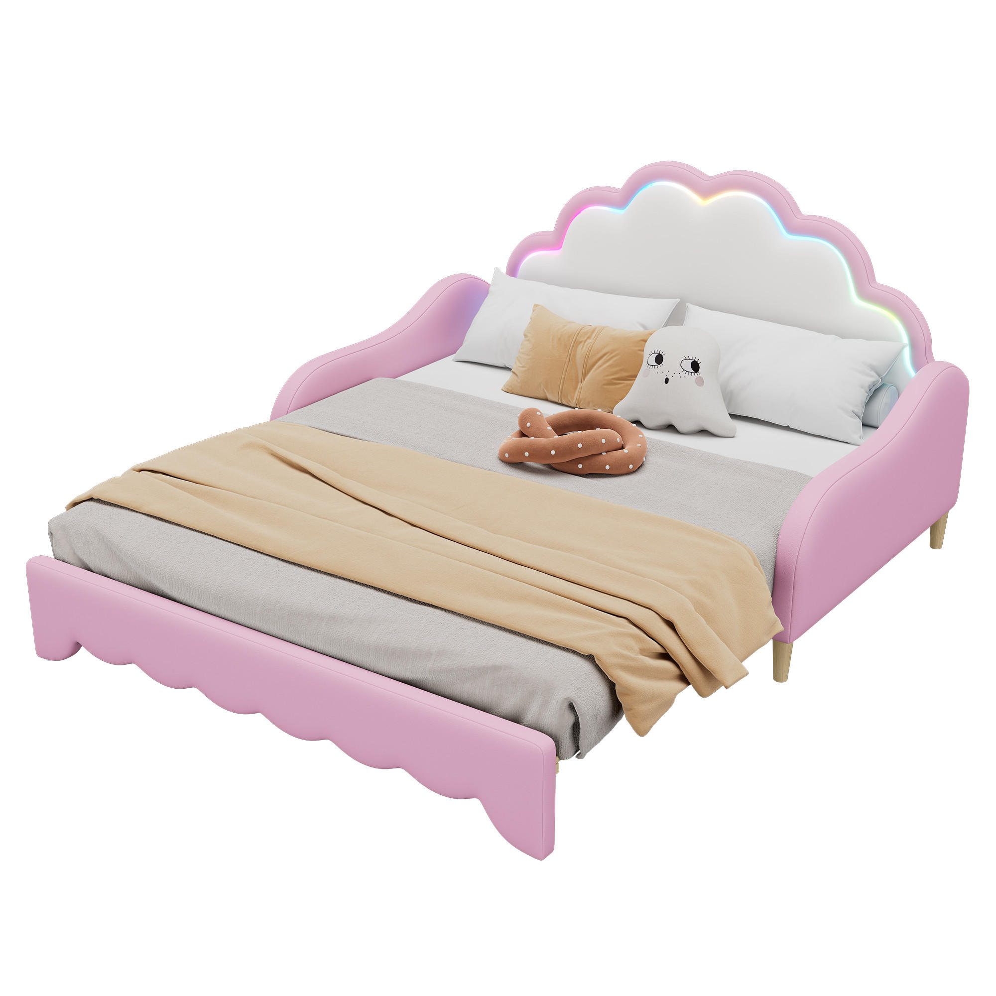 POLSTERBETT 140/200 cm Rosa mit umwandelbarem Design und LED-Beleuchtung - Rosa, Kunststoff (140/200cm) - OKWISH