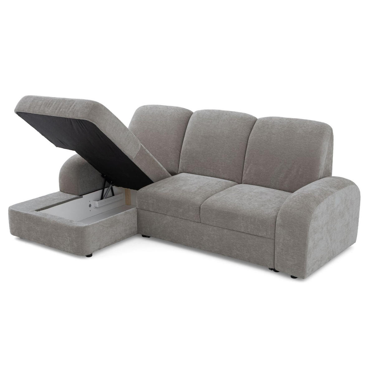 ECKSOFA VIBE S Links mit Schlaffunktion 130x202 Chenille Grau - Schwarz/Grau, Holz/Kunststoff (255/156cm) - Muffo