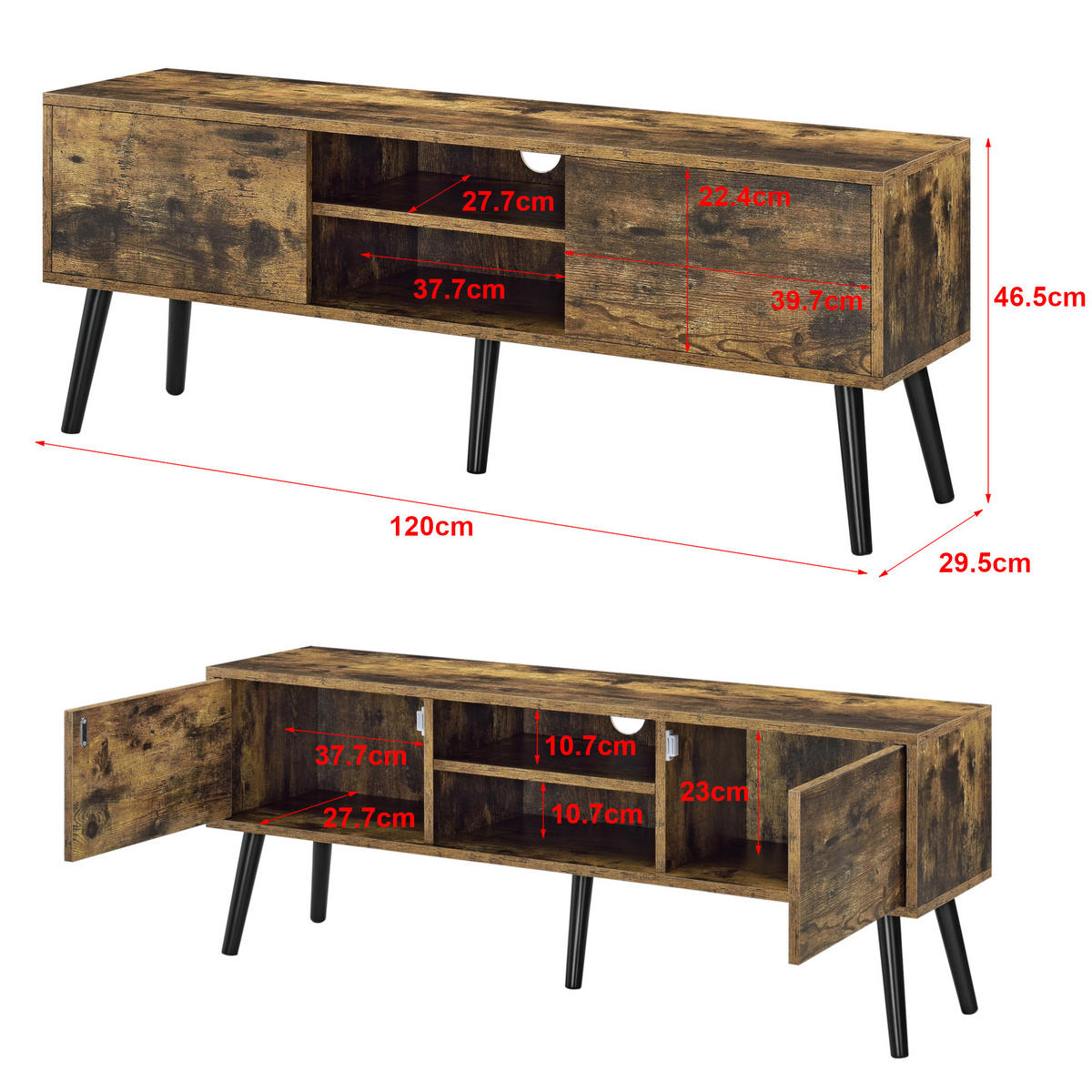 LOWBOARD Eskilstuna - Dunkelbraun, Holz/Holzwerkstoff (120/46.5/29.5cm) - [en.casa]